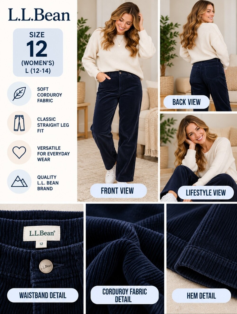 L.L. bean women's size 12 blue corduroy pants #22